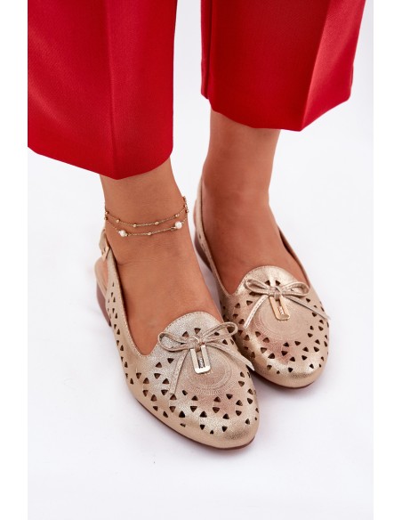 Perforated Ballerinas With Open Heel Gold Navinnia