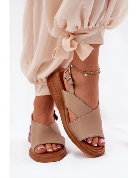 Women's Wedge Sandals Made Of Eco Leather Beige Quilara