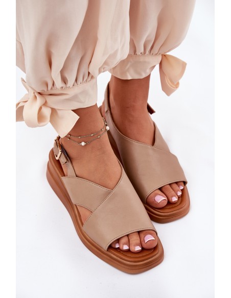 Women's Wedge Sandals Made Of Eco Leather Beige Quilara