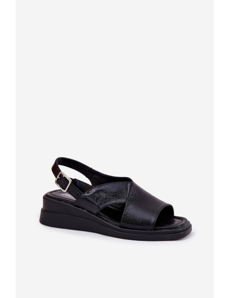 Lacquered Women's Wedge Sandals Made Of Eco Leather Black Quilara