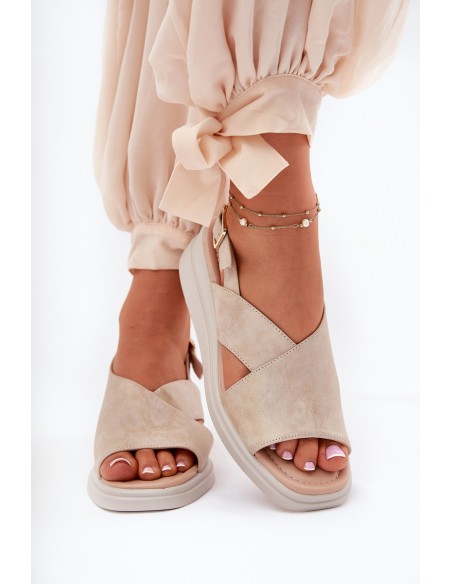 Ladies Wedge Sandals Made Of Eco Leather Golden Quilara