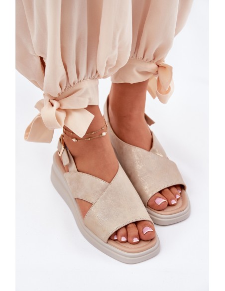 Ladies Wedge Sandals Made Of Eco Leather Golden Quilara