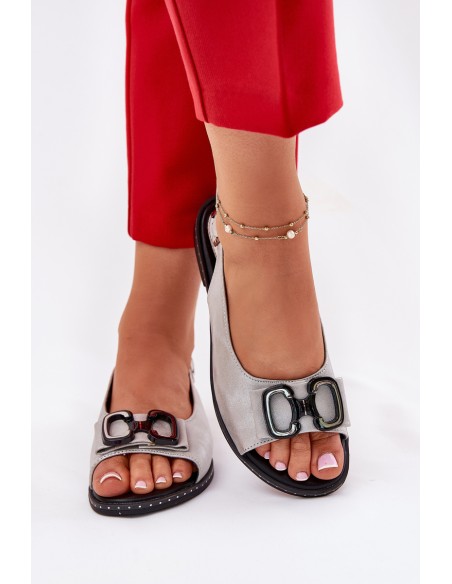 Flat Sandals With Decoration Eco Leather Silver Lilria
