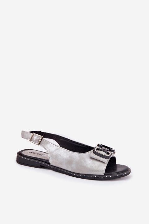 Flat Sandals With Decoration Eco Leather Silver Lilria