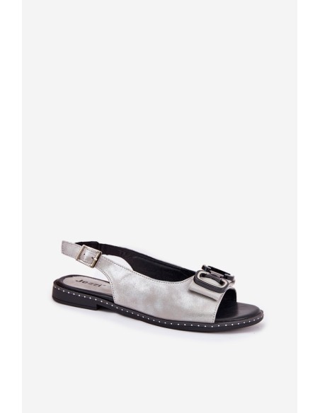 Flat Sandals With Decoration Eco Leather Silver Lilria