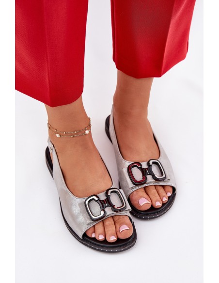 Flat Sandals With Decoration Eco Leather Silver Lilria