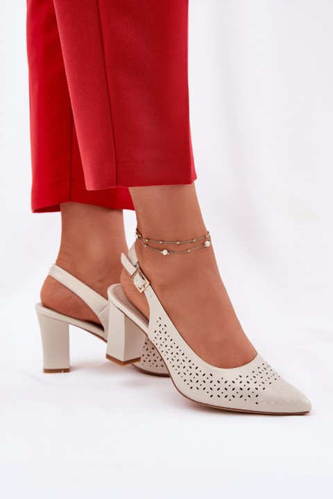 Perforated Sandals With Pointed Toes On A Heel Sergio Leone SK163 Pearl
