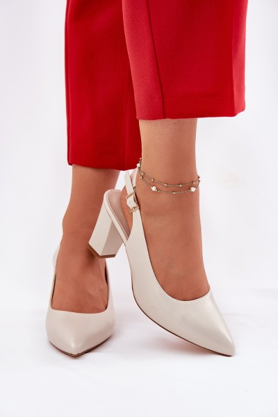 Comfortable Heels On A Block Heel Sergio Leone SK162 Pearly