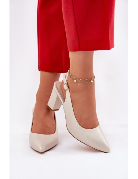 Comfortable Heels On A Block Heel Sergio Leone SK162 Pearly