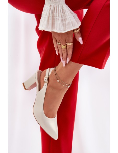 Comfortable Heels On A Block Heel Sergio Leone SK162 Pearly