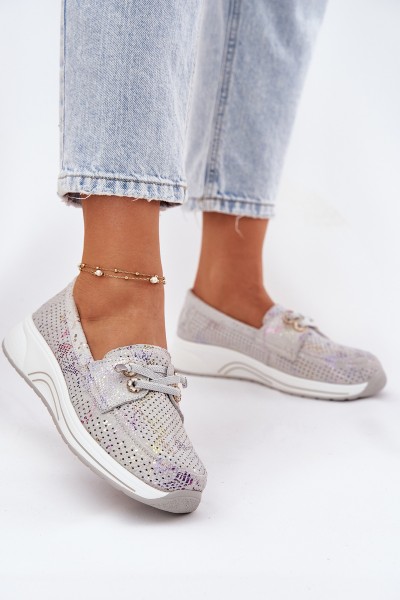 Suede Shoes Made Of Natural Leather On Platform Artiker 56C2104 Gray