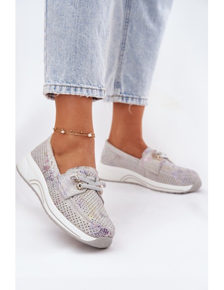 Suede Shoes Made Of Natural Leather On Platform Artiker 56C2104 Gray