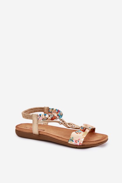 Women's Flat Sandals With Woven Strap And Decoration Artiker 56C1316 Gold 2