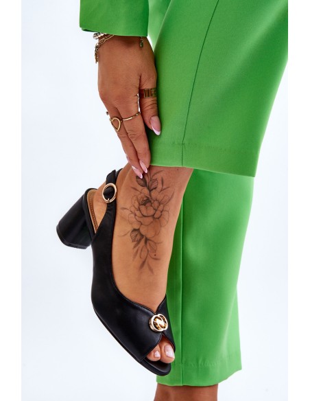 Fashionable Leather Heel Sandals Black Hette