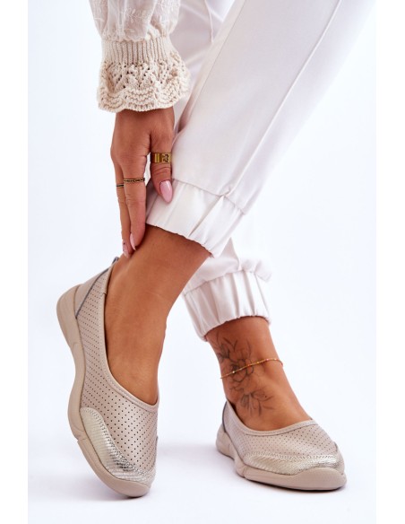 Leather Women's Openwork Ballerinas Beige Lucy