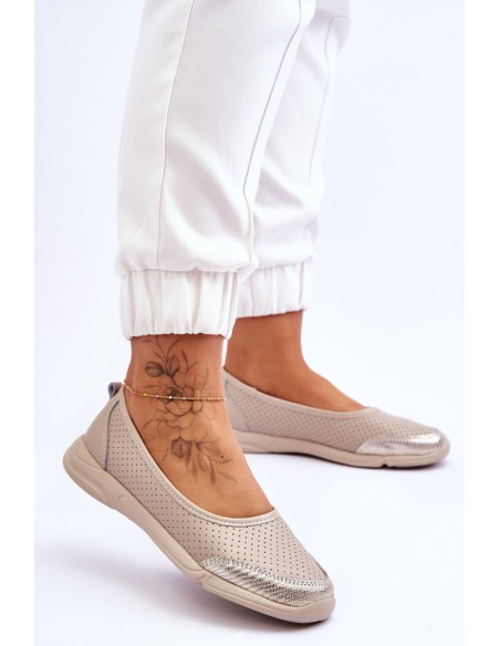 Leather Women's Openwork Ballerinas Beige Lucy