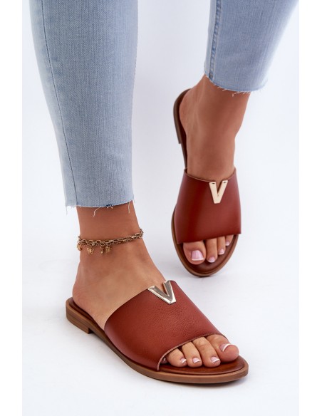 Women's Eco Leather Flat Heel Slippers Brown Maliha