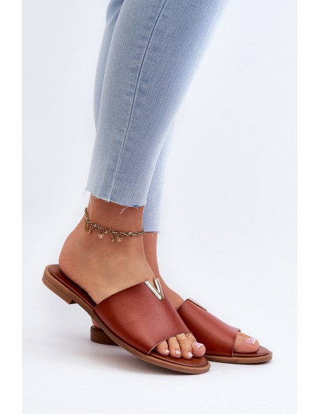 Women's Eco Leather Flat Heel Slippers Brown Maliha