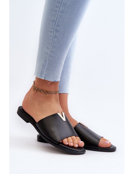 Women's Black Eco Leather Flat Sandals Maliha