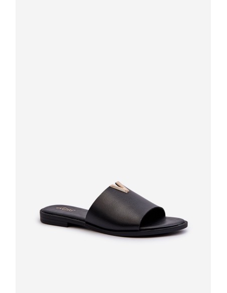 Women's Black Eco Leather Flat Sandals Maliha