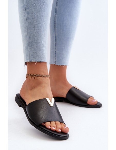 Women's Black Eco Leather Flat Sandals Maliha