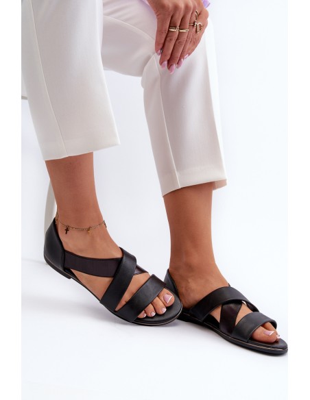 Black Leather Sandals with Drawstring Apulia