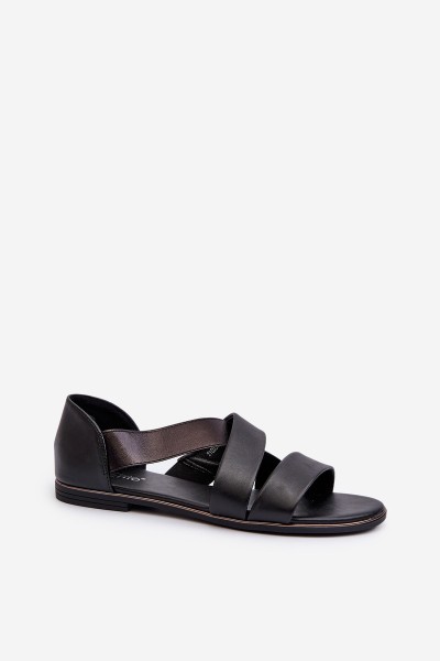 Black Leather Sandals with Drawstring Apulia 2