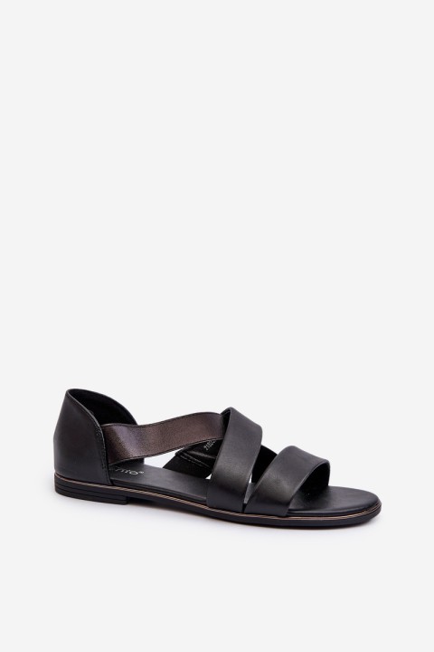 Black Leather Sandals with Drawstring Apulia