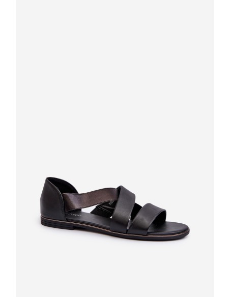 Black Leather Sandals with Drawstring Apulia