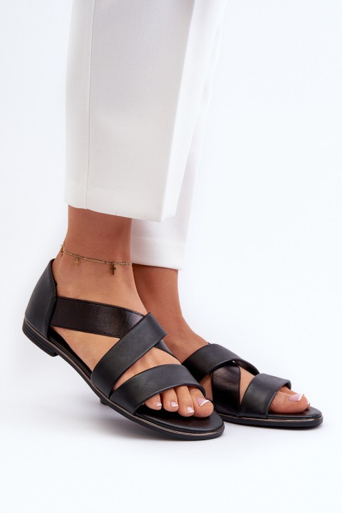 Black Leather Sandals with Drawstring Apulia