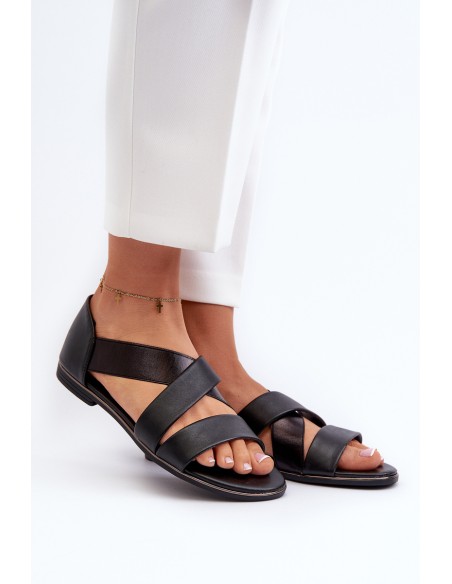 Black Leather Sandals with Drawstring Apulia