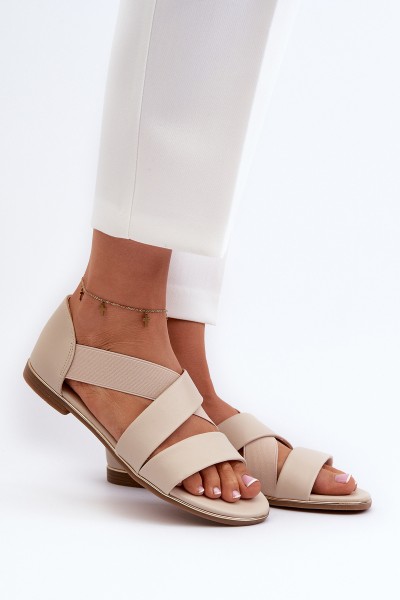 Leather Sandals with Elastic Beige Apulia