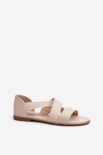 Leather Sandals with Elastic Beige Apulia 2