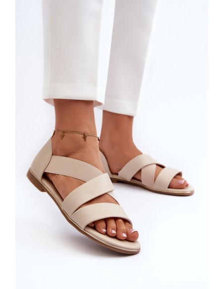 Leather Sandals with Elastic Beige Apulia