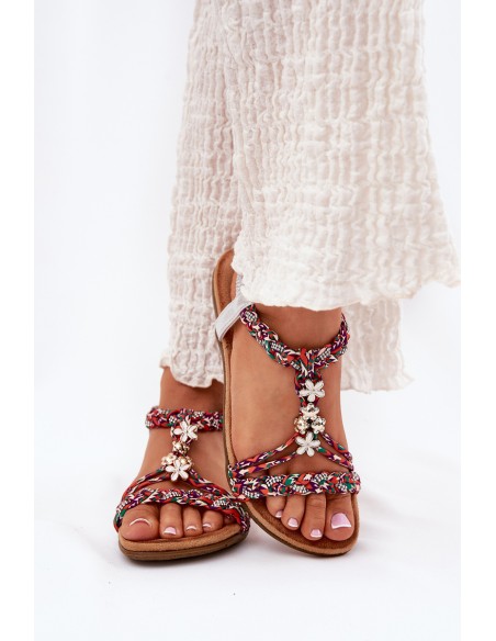 Women's Flat Sandals With Woven Straps And Accessories Artiker 54C1322 Multicolor
