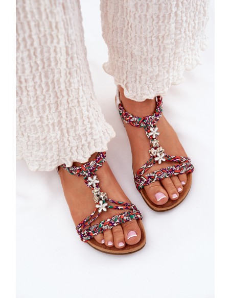 Women's Flat Sandals With Woven Straps And Accessories Artiker 54C1322 Multicolor