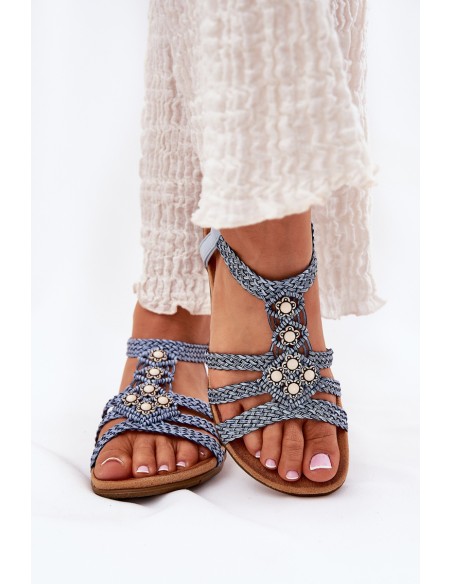 Women's Flat Sandals With Woven Straps Blue Artiker 56C1325