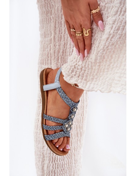 Women's Flat Sandals With Woven Straps Blue Artiker 56C1325