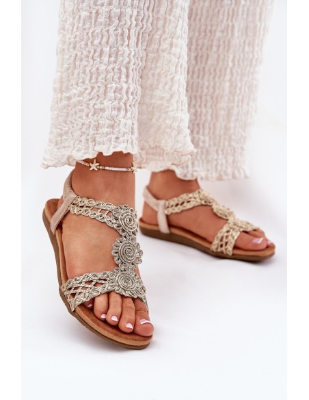 Flat Women's Sandals With Lace Pattern Artiker 56C1281 Gold
