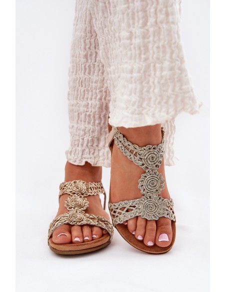 Flat Women's Sandals With Lace Pattern Artiker 56C1281 Gold