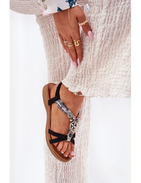 Flat Women's Sandals With Decorations Artiker 54C1334 Black