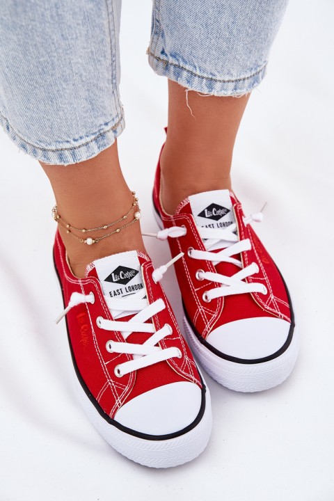 Moteriški sportbačiai su medžiaginiu padu raudoni