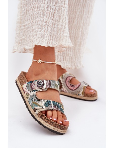 Patterned Women Slippers On Cork Platform With Buckles Lee Cooper LCW-25-35-3483L Multicolor