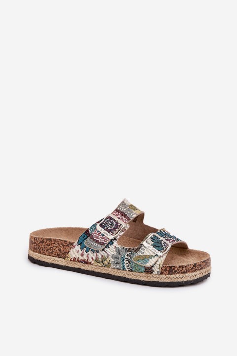 Patterned Women Slippers On Cork Platform With Buckles Lee Cooper LCW-25-35-3483L Multicolor