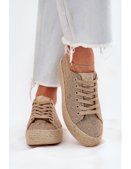 Patterned Women's Platform Sneakers With Weaving Lee Cooper LCW-25-08-3646L Khaki
