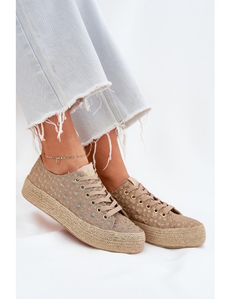 Patterned Women's Platform Sneakers With Weaving Lee Cooper LCW-25-08-3646L Khaki