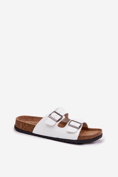 Women's Slides On Cork Platform With Buckles White Redore 2