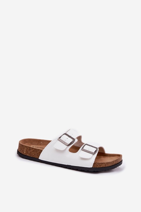 Women's Slides On Cork Platform With Buckles White Redore