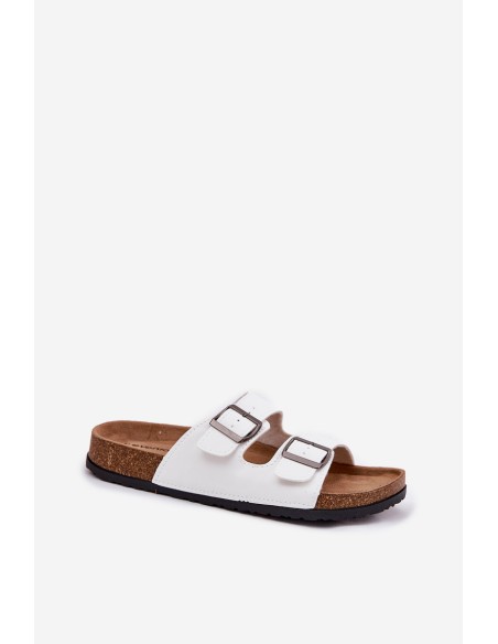 Women's Slides On Cork Platform With Buckles White Redore