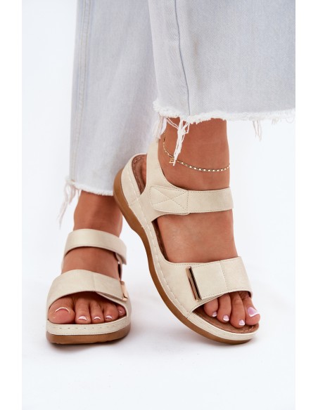 Comfortable women's sandals with Velcro gold Iphiope